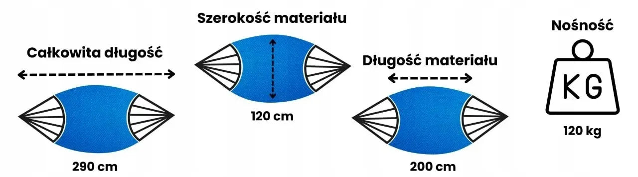 Sodo hamakas vienvietis SINGA 200x120 spalvingas su virvėmis ir dėklu POTENZA