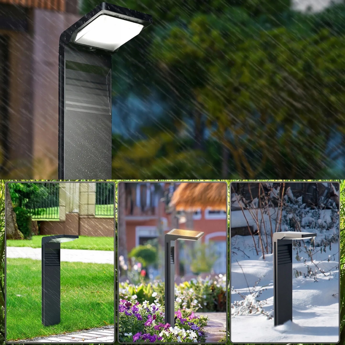 Sodo LED saulės energijos lempa su smaigu, stulpelis, prieblandos jutiklis, 3000K, skirta sodui