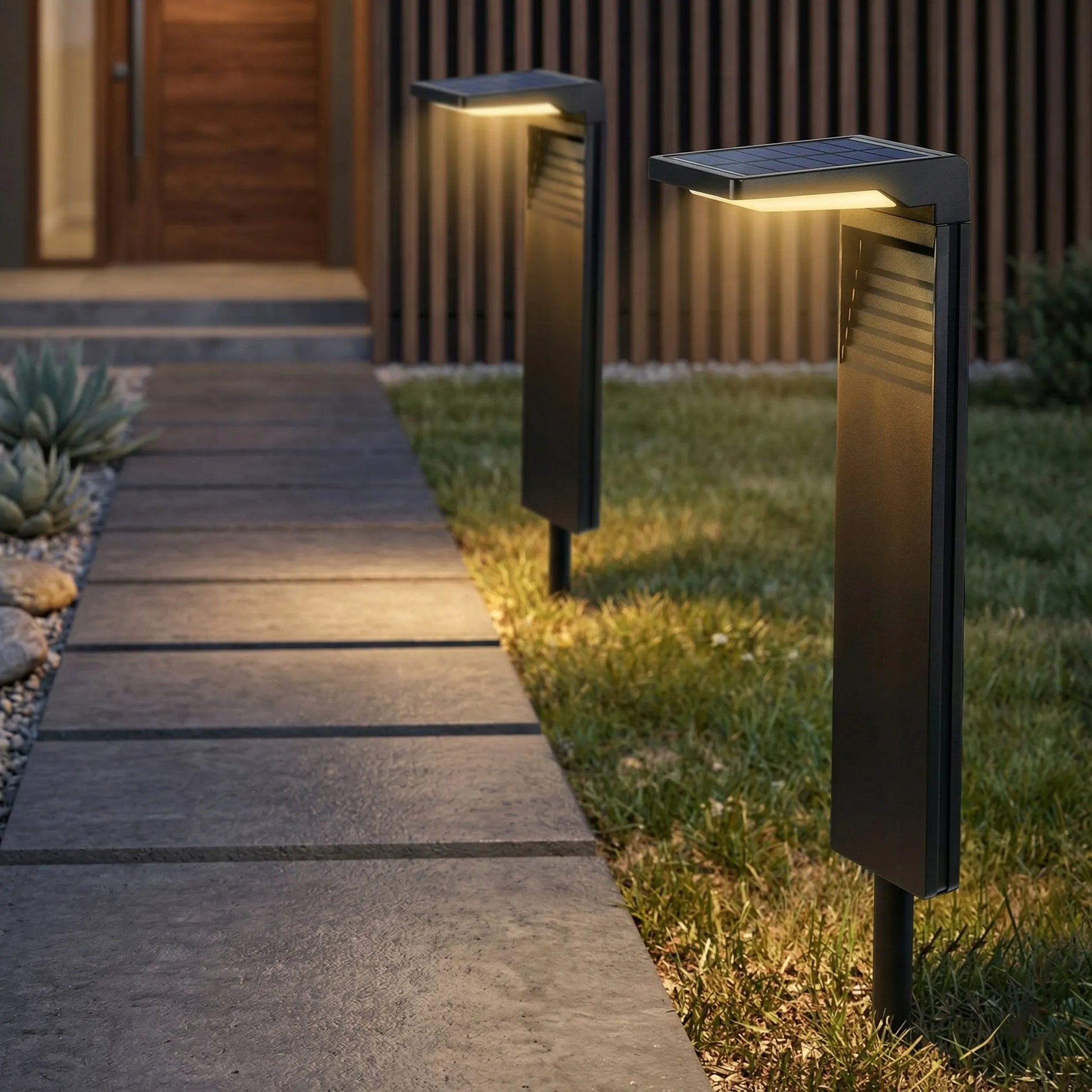 Sodo LED saulės energijos lempa su smaigu, stulpelis, prieblandos jutiklis, 3000K, skirta sodui