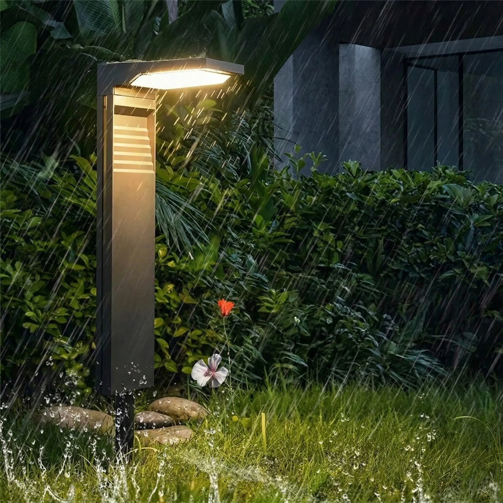 Sodo LED saulės energijos lempa su smaigu, stulpelis, prieblandos jutiklis, 3000K, skirta sodui