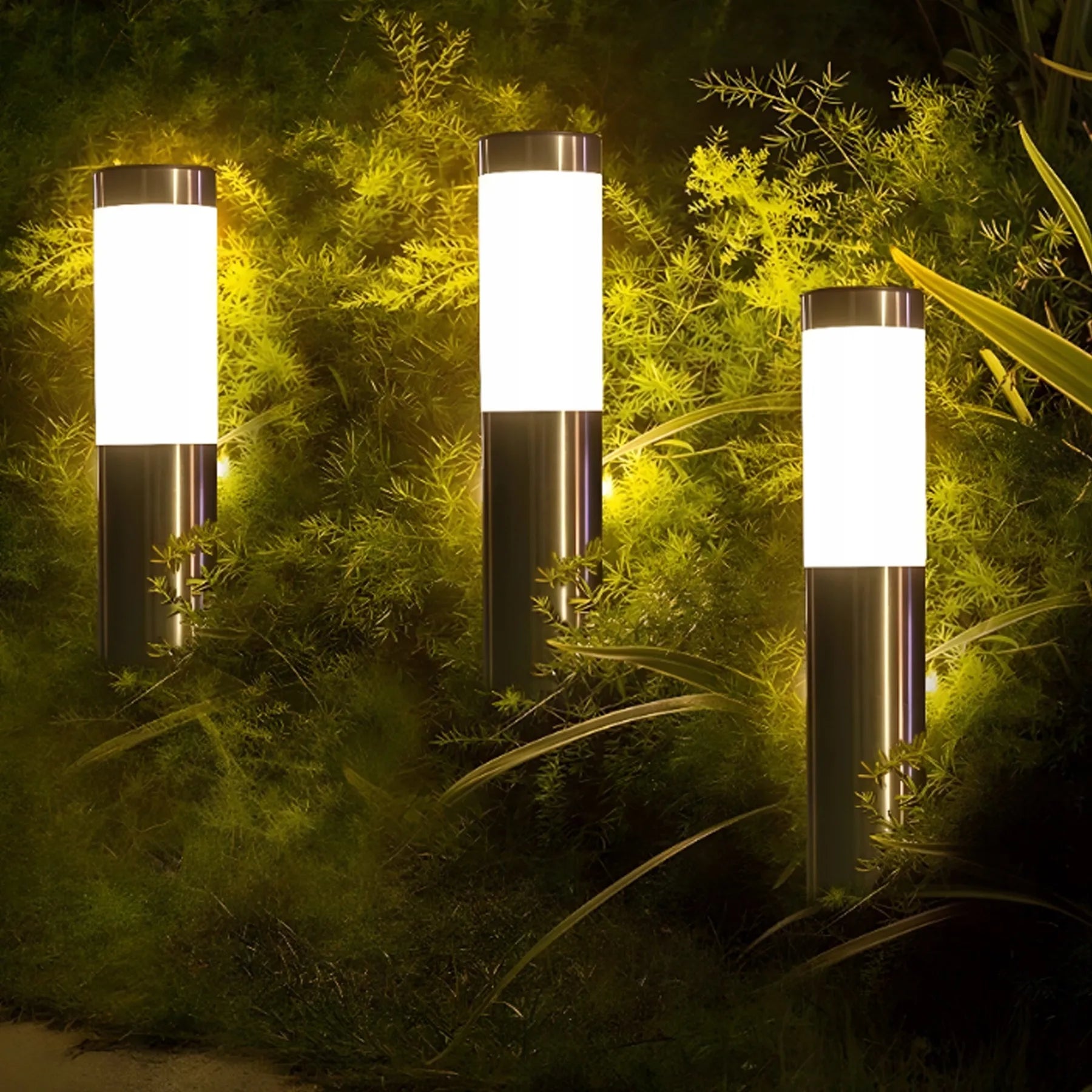 Sodo LED šviestuvas-stulpelis RETOO E27, pastatomas, lauko, apvalus, 45 cm, sidabrinis