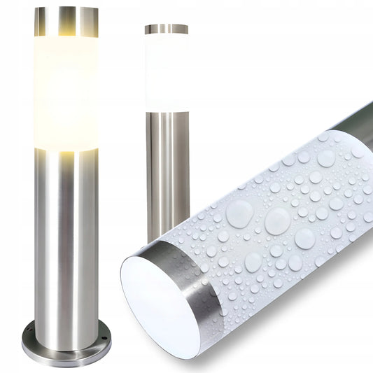 Sodo LED šviestuvas-stulpelis RETOO E27, pastatomas, lauko, apvalus, 45 cm, sidabrinis