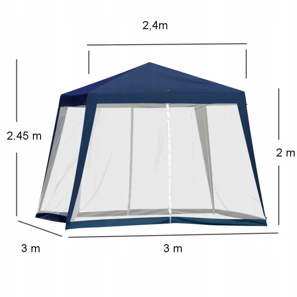Sodo paviljono palapinė 3x3 m, altana, 4 sienelės su tinkleliu nuo uodų, apsauga nuo saulės