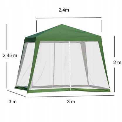 Sodo paviljono palapinė 3x3m pavėsinė su 4 sienomis ir tinkleliu nuo vabzdžių, žalia