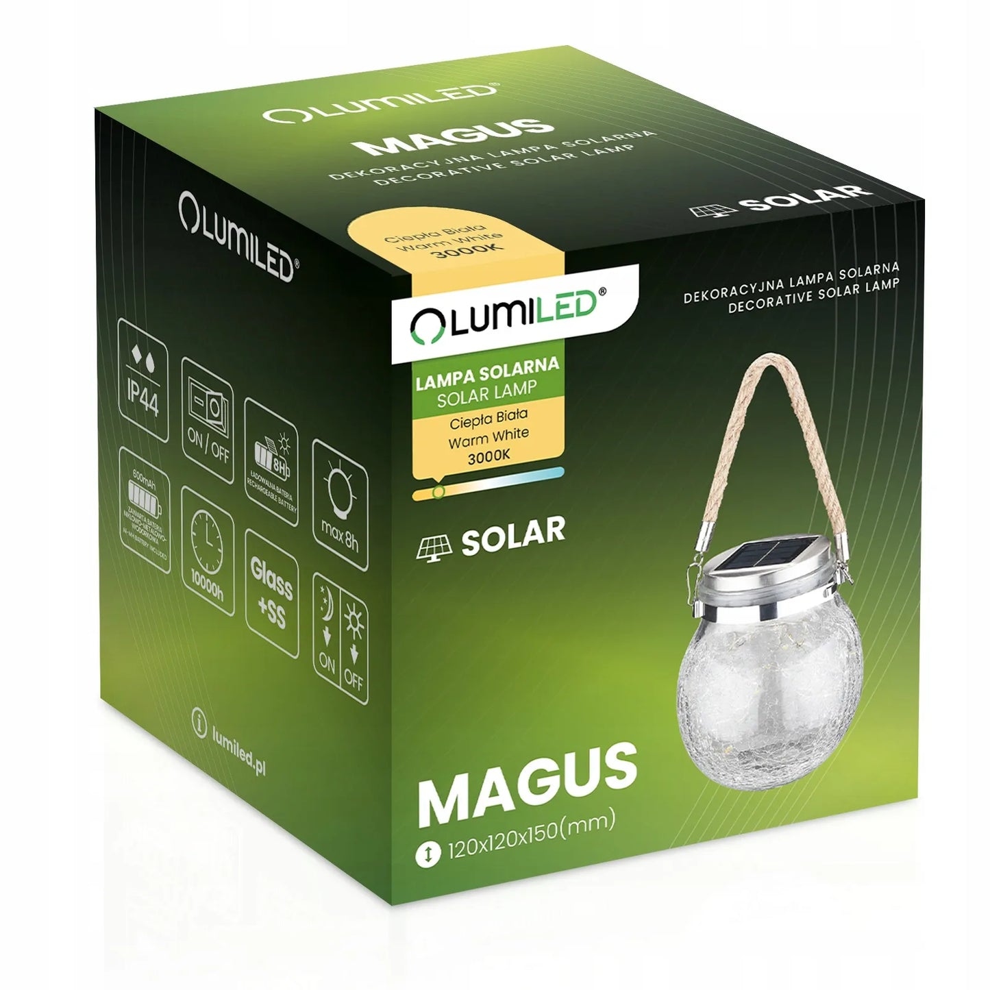 Sodo saulės energijos lempa, stiklinis rutulys, kabantis LED žibintas terasai