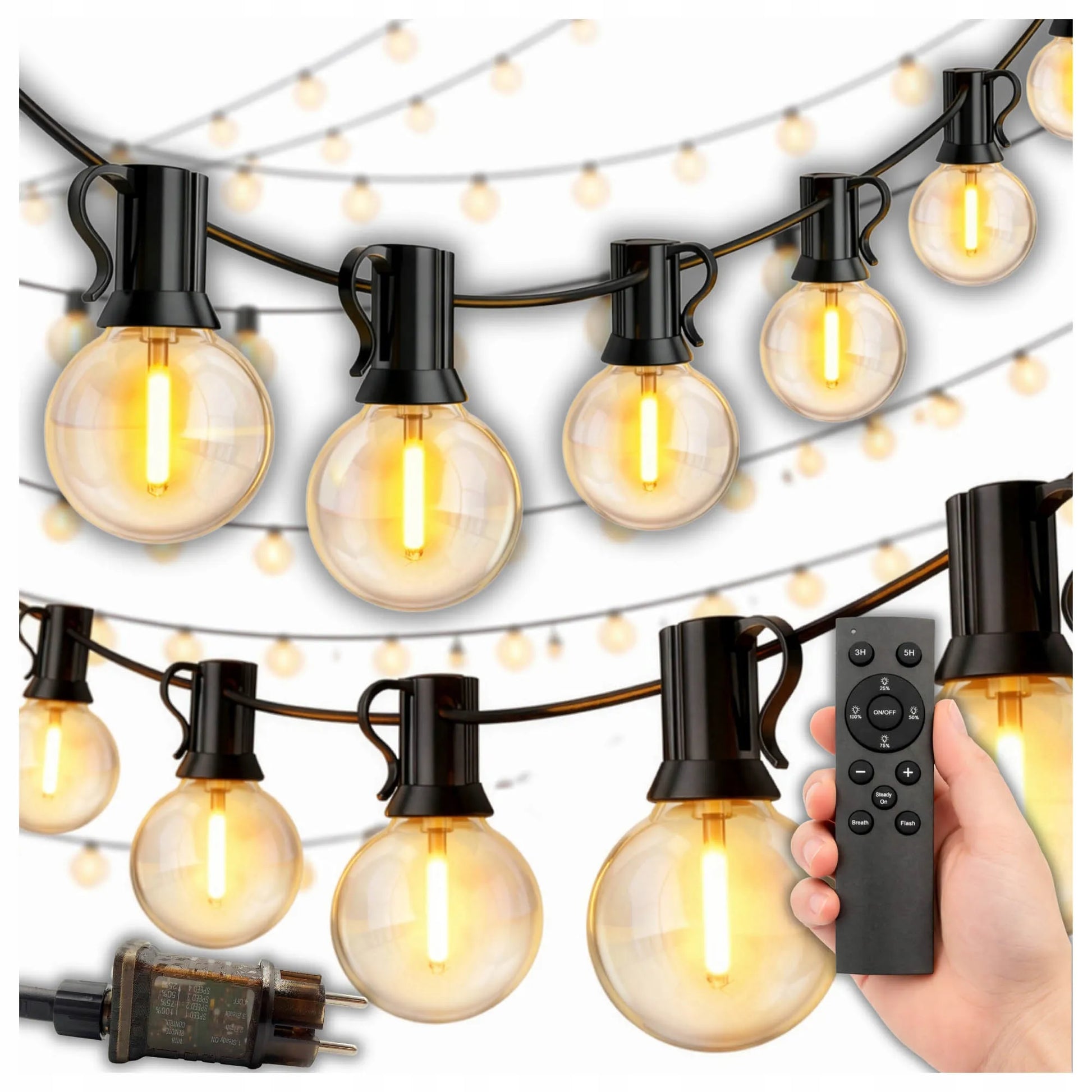 Sodo šviesos girlianda 20m 20 LED sodo lemputės 230V su nuotolinio valdymo pulteliu