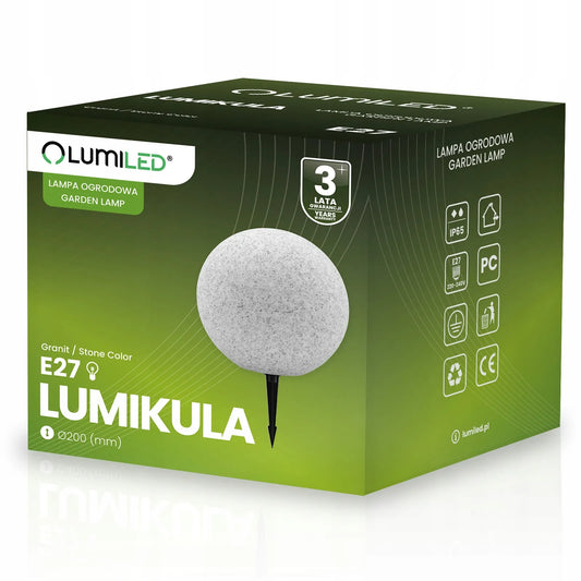 Sodo šviestuvas KULA 230V 20CM ant žemės statomas, įsmeigiamas, LED E27, akmens imitacijos, su laidu