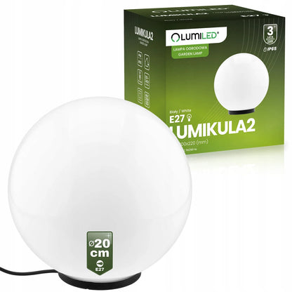 Sodo šviestuvas LED rutulys 230V 20cm įkasamas su laidu E27 balto stiklo