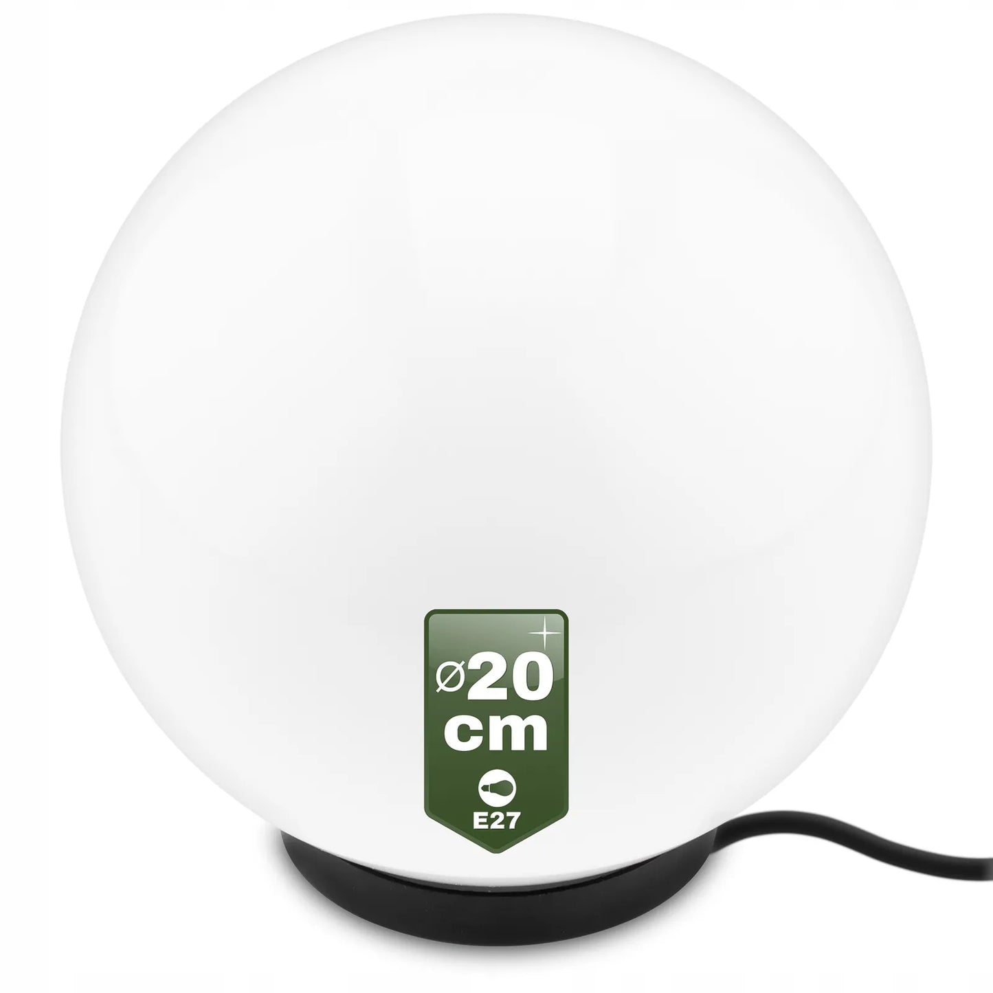 Sodo šviestuvas LED rutulys 230V 20cm įkasamas su laidu E27 balto stiklo