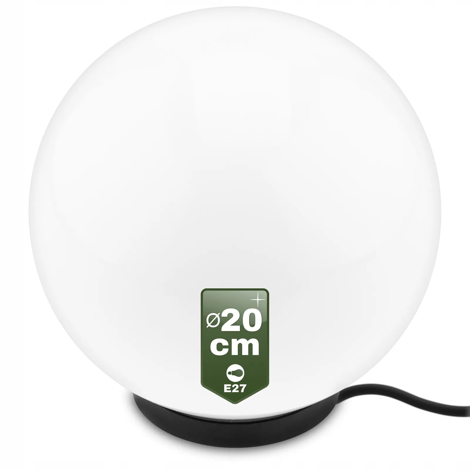 Sodo šviestuvas LED rutulys 230V 20cm įkasamas su laidu E27 balto stiklo