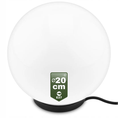 Sodo šviestuvas LED rutulys 230V 20cm įkasamas su laidu E27 balto stiklo