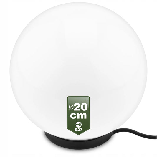Sodo šviestuvas LED rutulys 230V 20cm įkasamas su laidu E27 balto stiklo