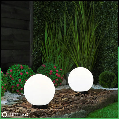 Sodo šviestuvas LED rutulys 230V 20cm įkasamas su laidu E27 balto stiklo