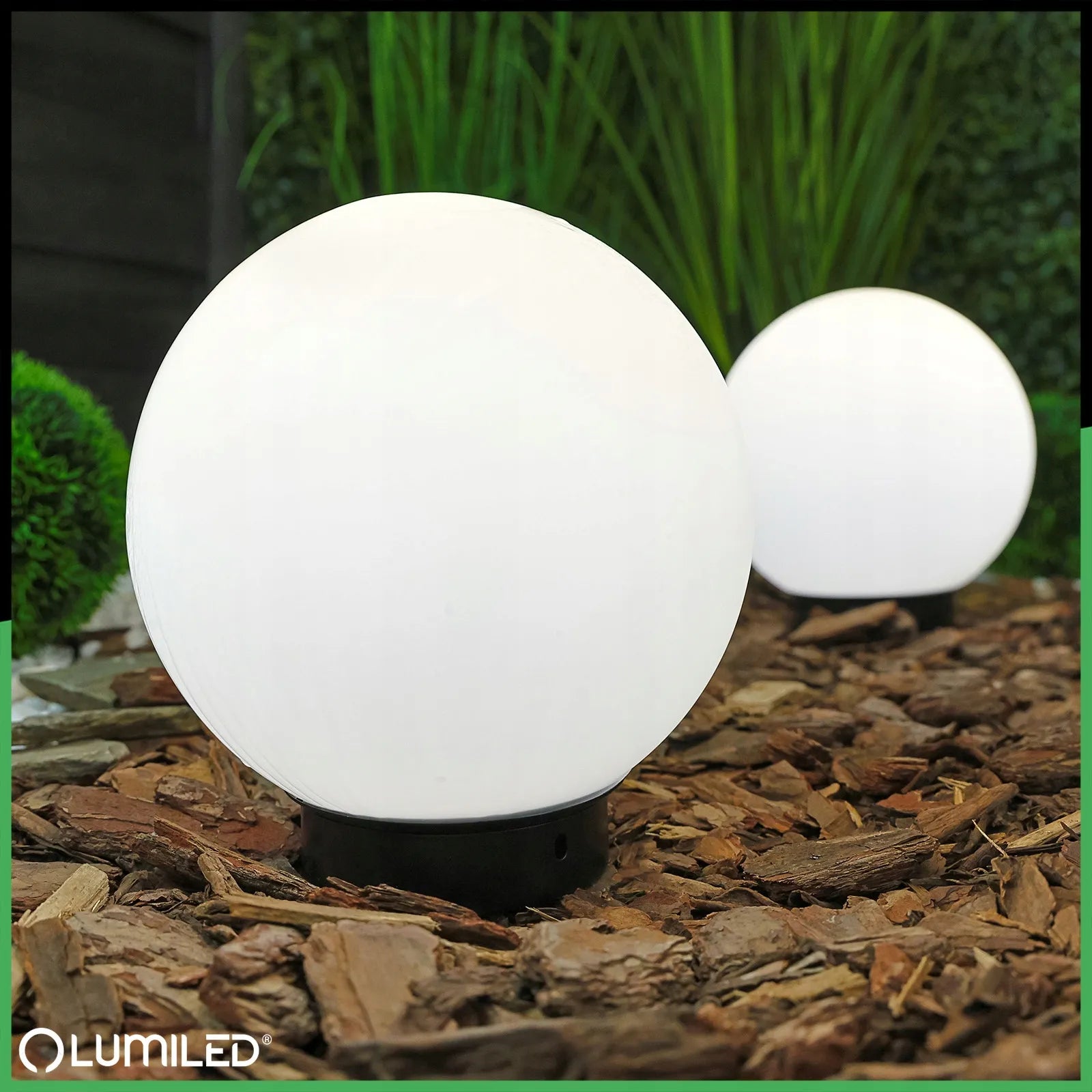 Sodo šviestuvas LED rutulys 230V 20cm įkasamas su laidu E27 balto stiklo