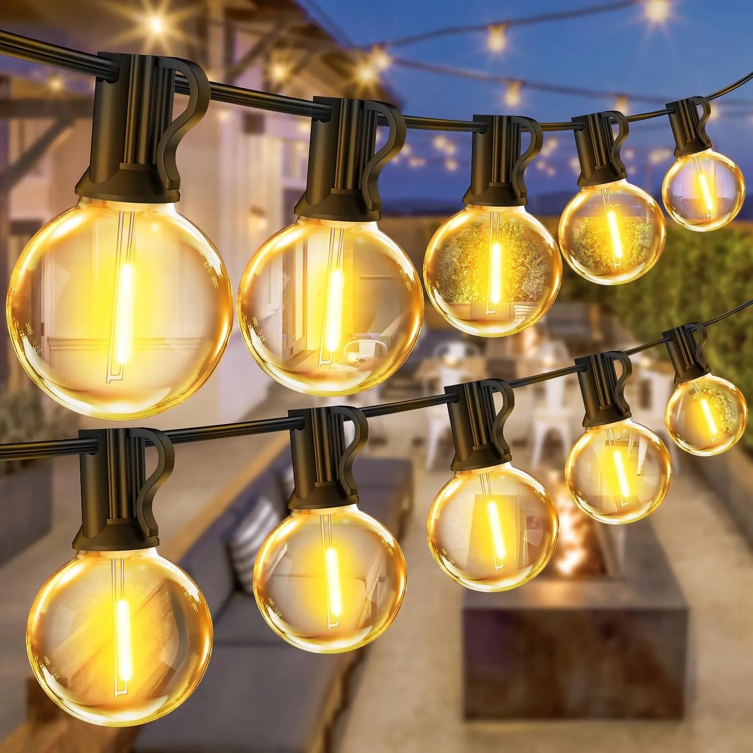 Sodo šviesų girlianda 20 m, 20 LED 1 W lempučių grandinė + nemokamai 2 x E12