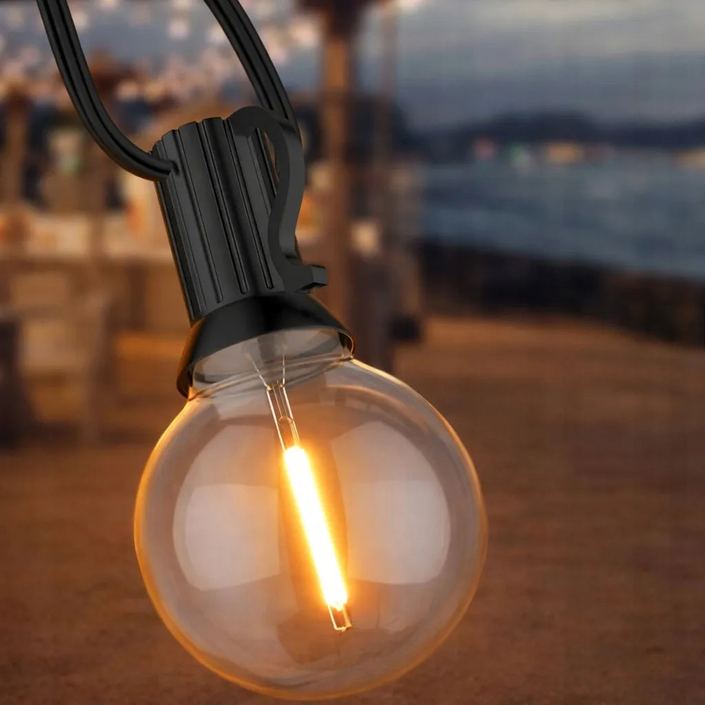 Sodo šviesų girlianda 20 m, 36x LED E12 lemputės + vandeniui atsparus laidas