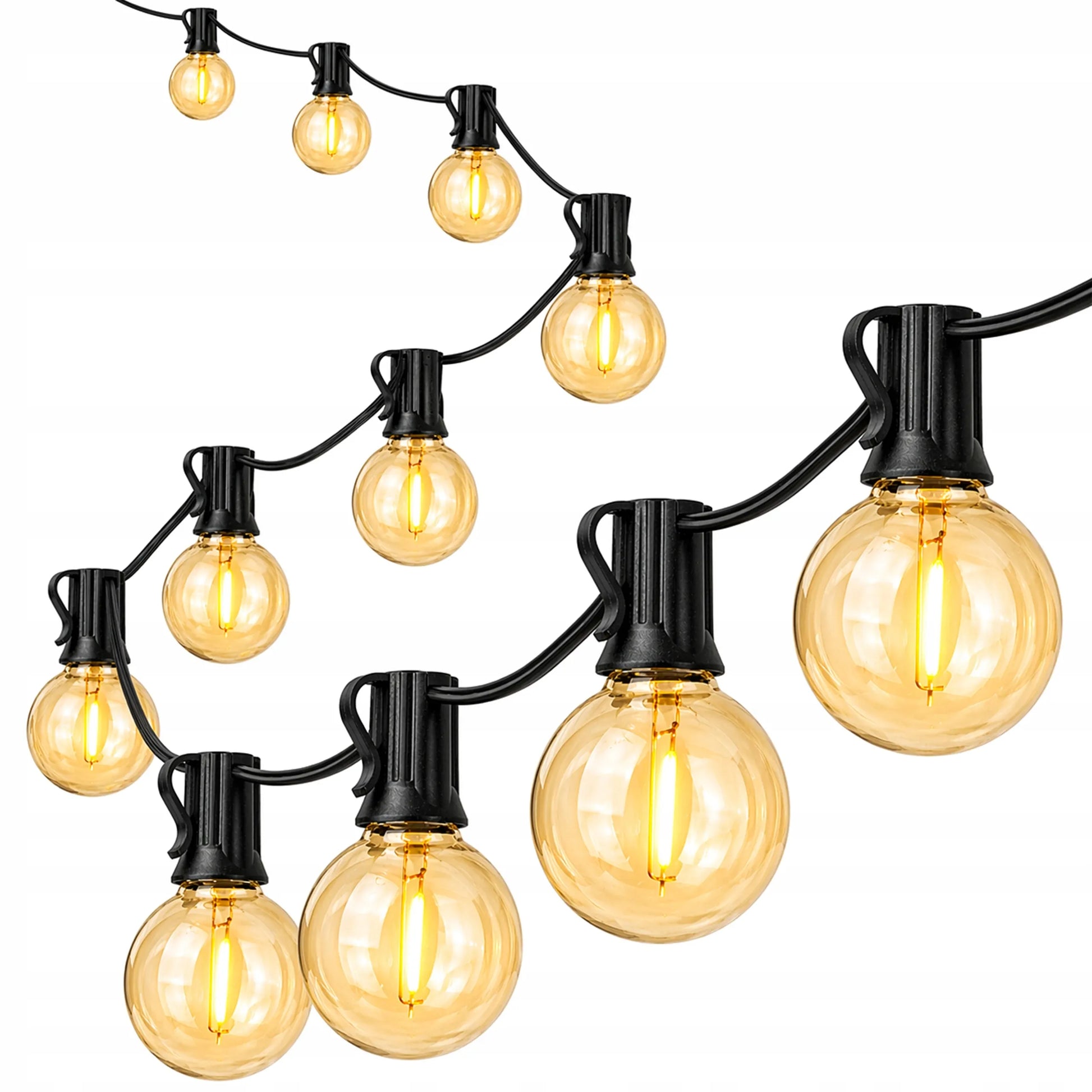 Sodo šviesų girlianda 20 m, 36x LED E12 lemputės + vandeniui atsparus laidas