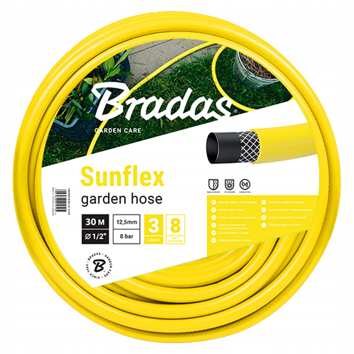 Sodo žarna BRADAS Sunflex 1/2 col. WMS1/230, 30 m, 3 sluoksnių, geltona