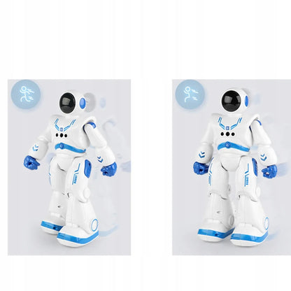 Šokantis nuotoliniu būdu valdomas robotas, valdymas gestais ir pulteliu, programavimas, LED