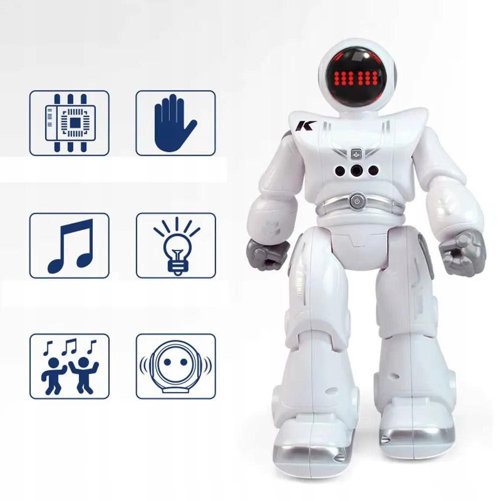 Šokantis nuotoliniu būdu valdomas robotas, valdymas gestais ir pulteliu, programavimas, LED