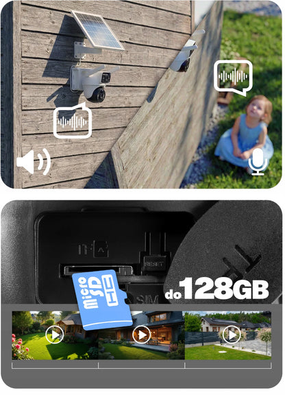 SOLIARINĖ pasukama kamera su 2 objektyvais V33 GSM LTE 4G AOV 6MPx dviguba