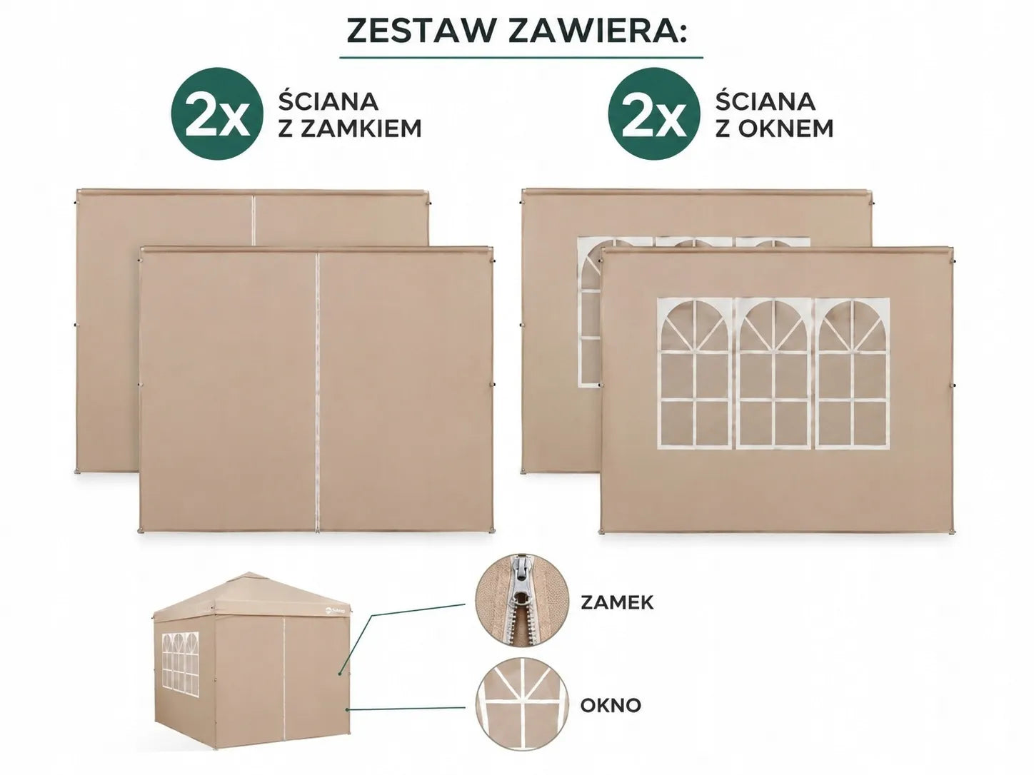 Šoninės sienelės Sekey palapinei arba pavėsinei 3x3 m, 4 vnt., smėlio spalvos