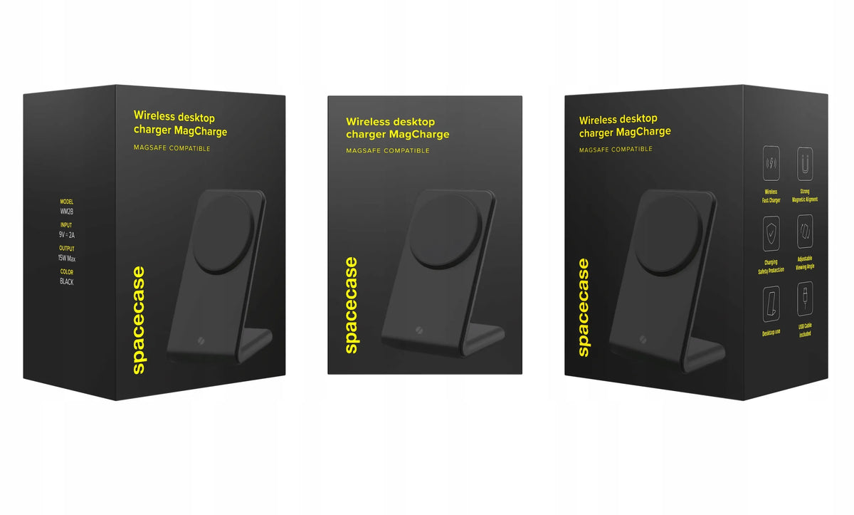 „Spacecase MagCharge WM2B“ belaidis „MagSafe“ įkroviklis, skirtas „iPhone“ ir „AirPods“, juodas