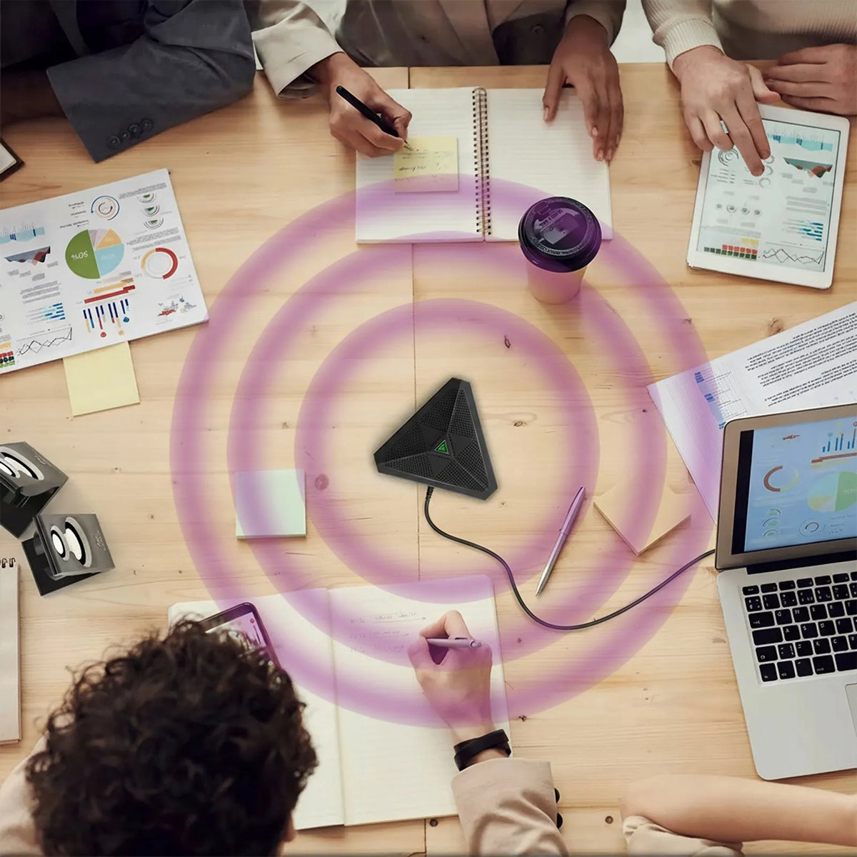 „Spacetronik“ konferencinis mikrofonas kompiuteriui, 360°, studijinis, USB, 1,8 m