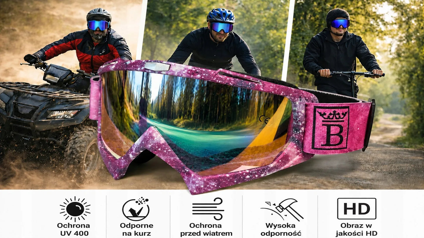Spalvoti moteriški apsauginiai akiniai - motociklui, keturračiams, paspirtukams, slidinėjimui, snieglentei, UV400