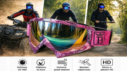 Spalvoti moteriški apsauginiai akiniai - motociklui, keturračiams, paspirtukams, slidinėjimui, snieglentei, UV400