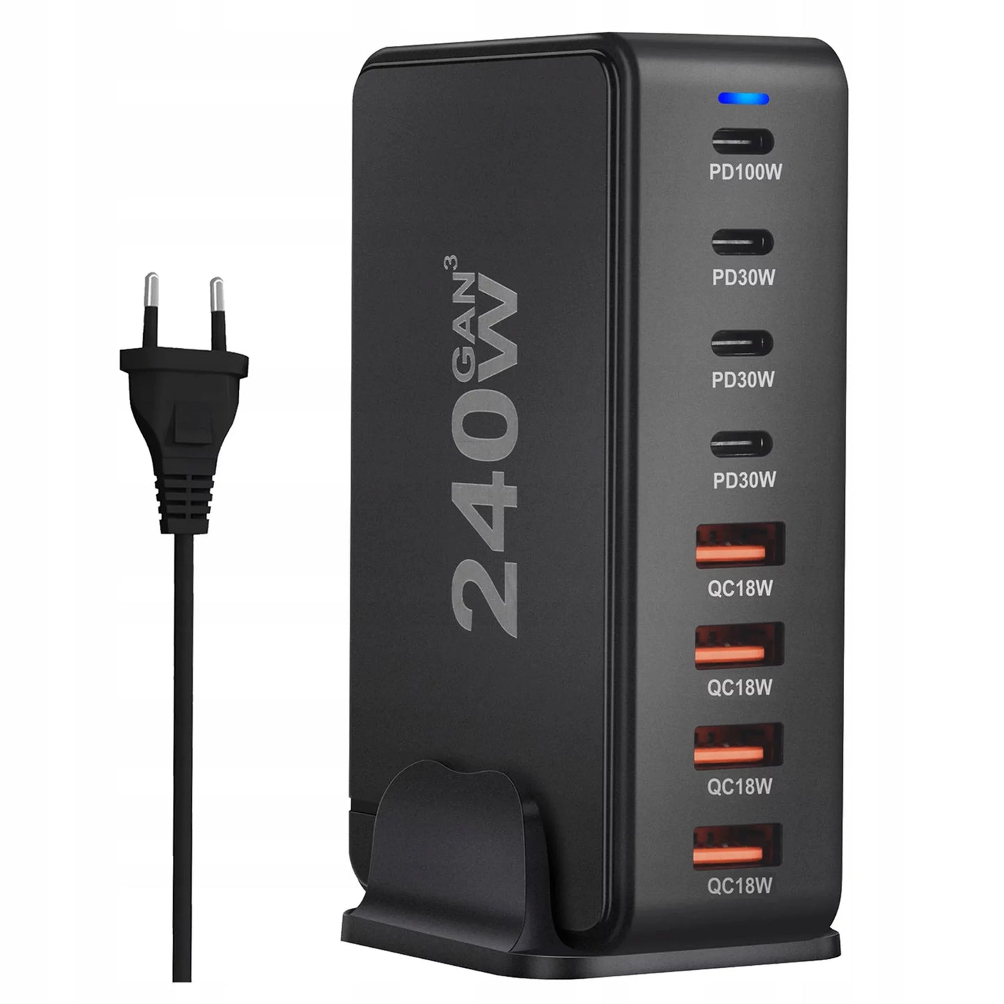 Spartusis sieninis įkroviklis 4xUSB 4xUSB-C GaN3 240W QC PD telefonui ir nešiojamam kompiuteriui