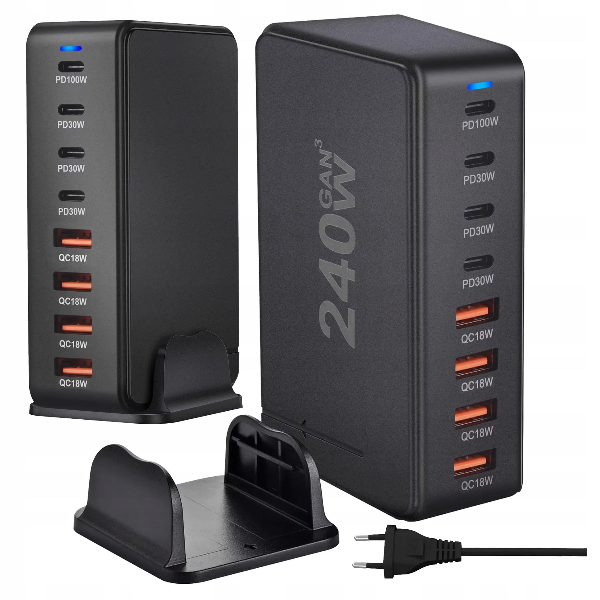 Spartusis sieninis įkroviklis 4xUSB 4xUSB-C GaN3 240W QC PD telefonui ir nešiojamam kompiuteriui