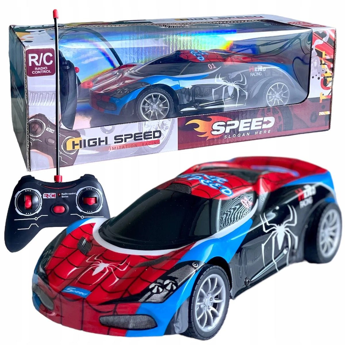 „Spider“ sportinis automobilis „Avengers“, nuotoliniu būdu valdomas, su šviesomis