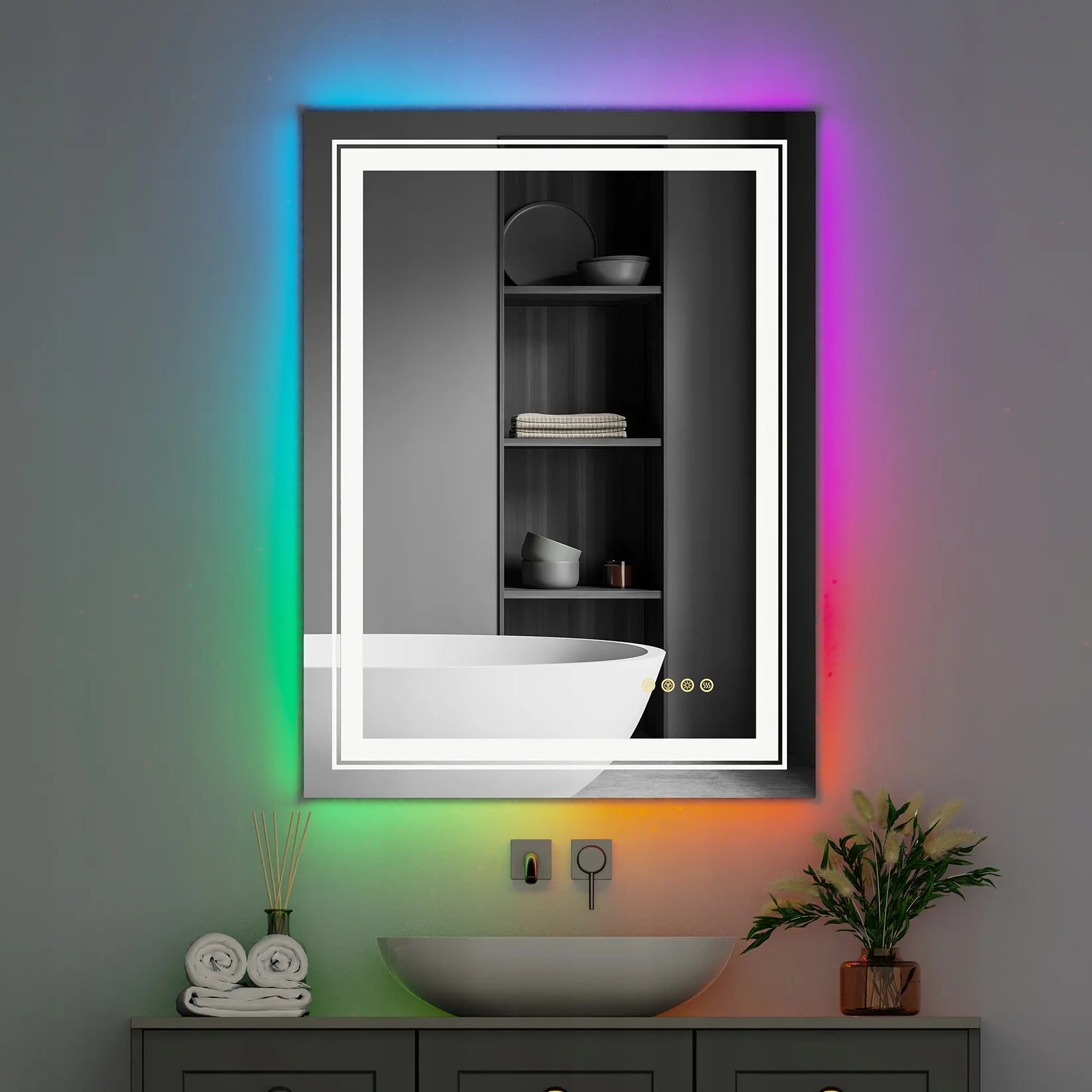 Stačiakampis LED vonios veidrodis su RGB apšvietimu 60x80cm