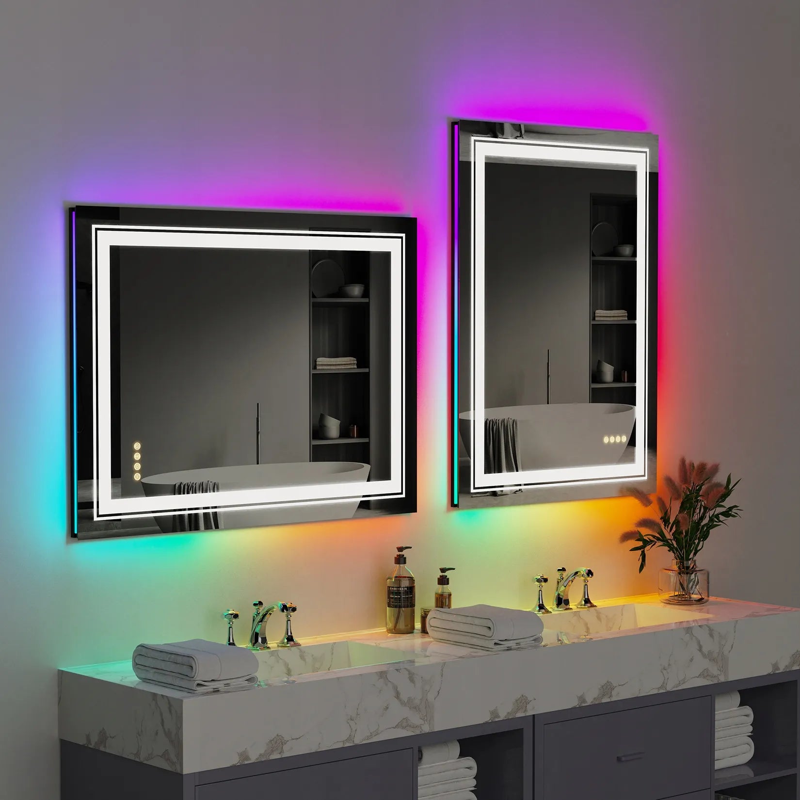 Stačiakampis LED vonios veidrodis su RGB apšvietimu 60x80cm