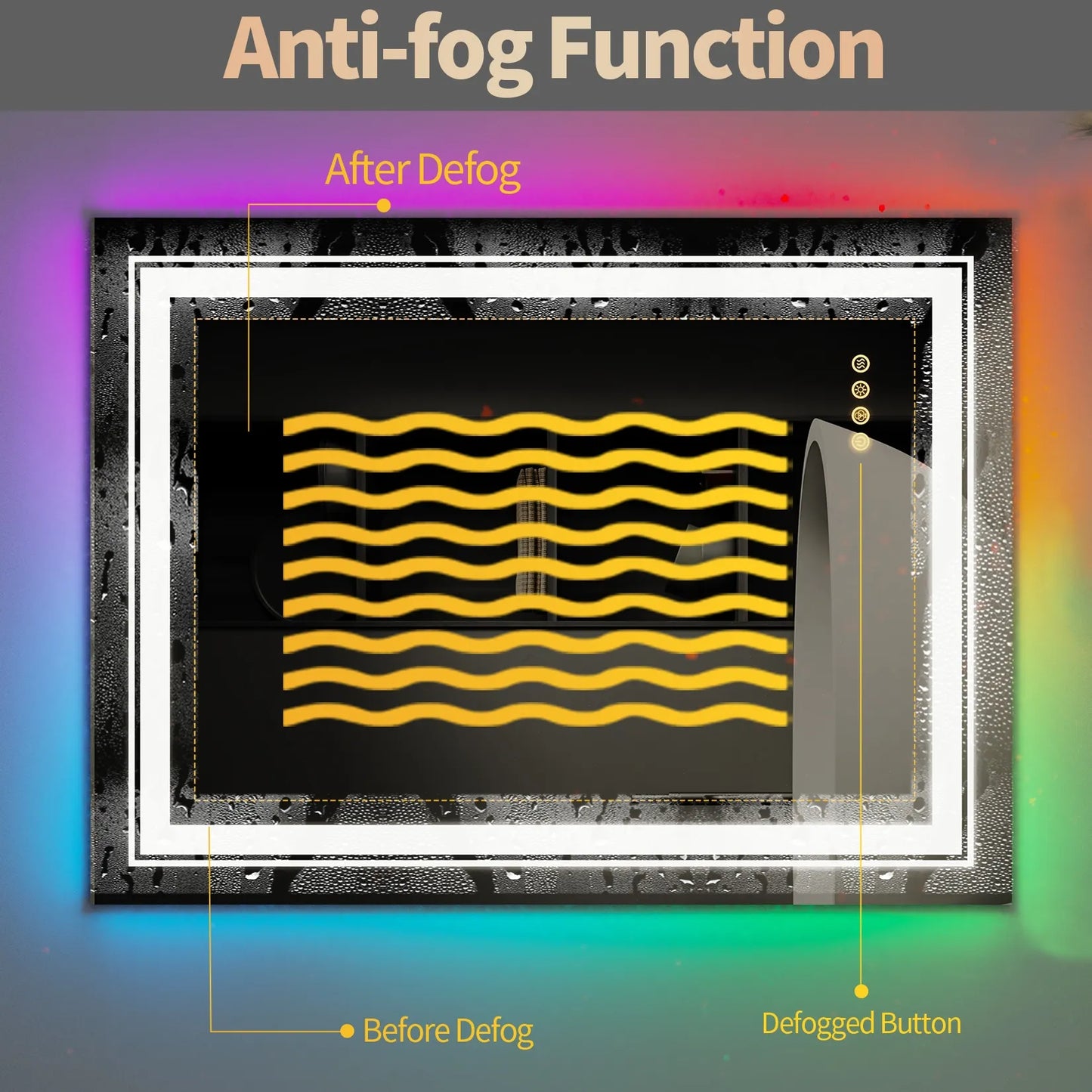 Stačiakampis LED vonios veidrodis su RGB apšvietimu 60x80cm