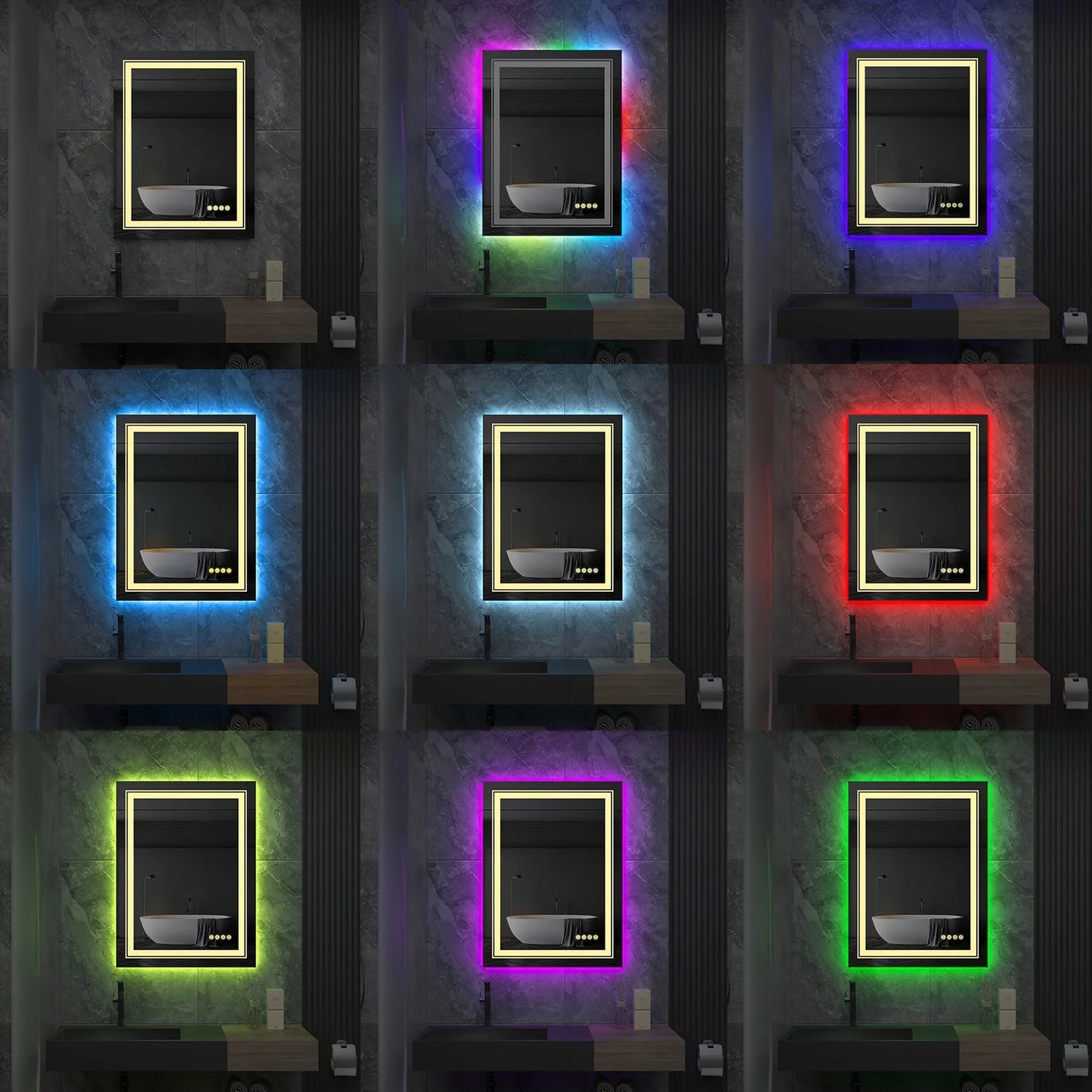 Stačiakampis LED vonios veidrodis su RGB apšvietimu 60x80cm