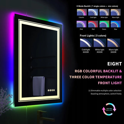 Stačiakampis LED vonios veidrodis su RGB apšvietimu 60x80cm