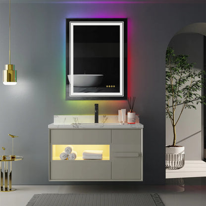 Stačiakampis LED vonios veidrodis su RGB apšvietimu 60x80cm