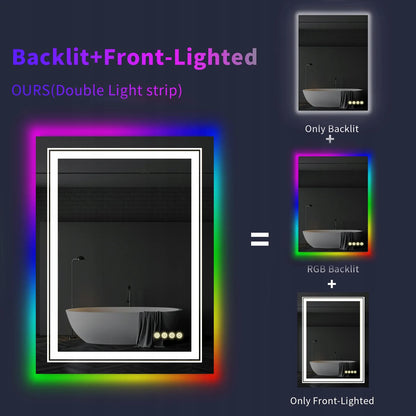 Stačiakampis LED vonios veidrodis su RGB apšvietimu 60x80cm