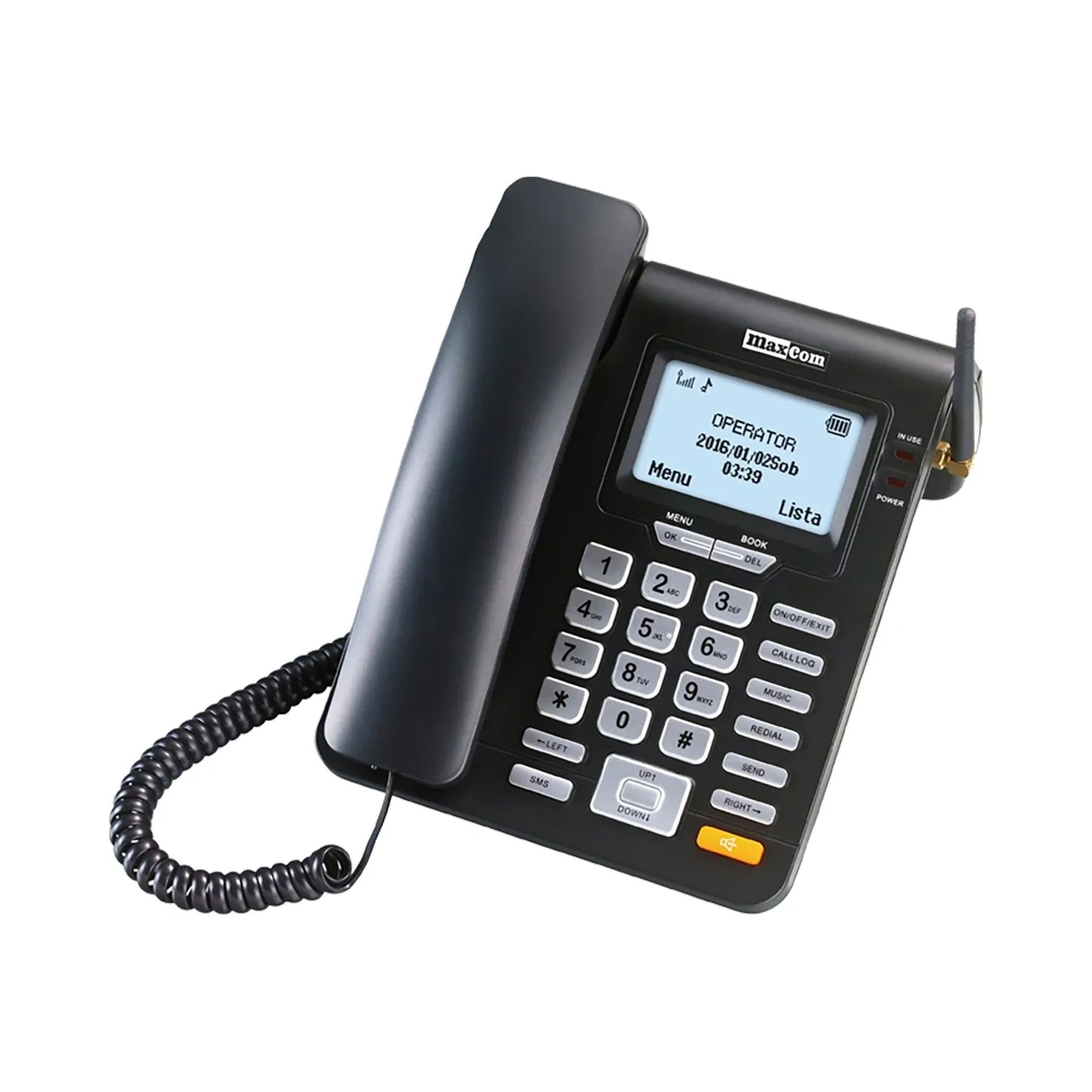 Stacionarus telefonas Maxcom MM28D su SIM kortele, laisvų rankų įranga, SMS
