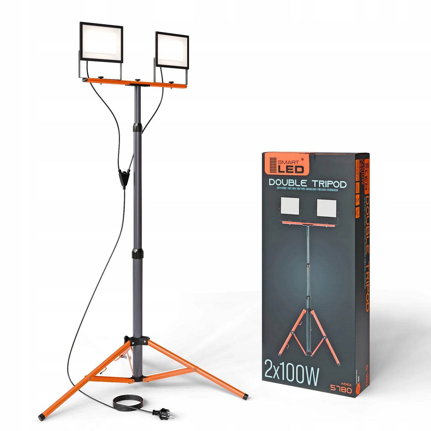 Statyvinis LED halogenų rinkinys 2x 100W prožektorius, darbinė lempa ant stovo