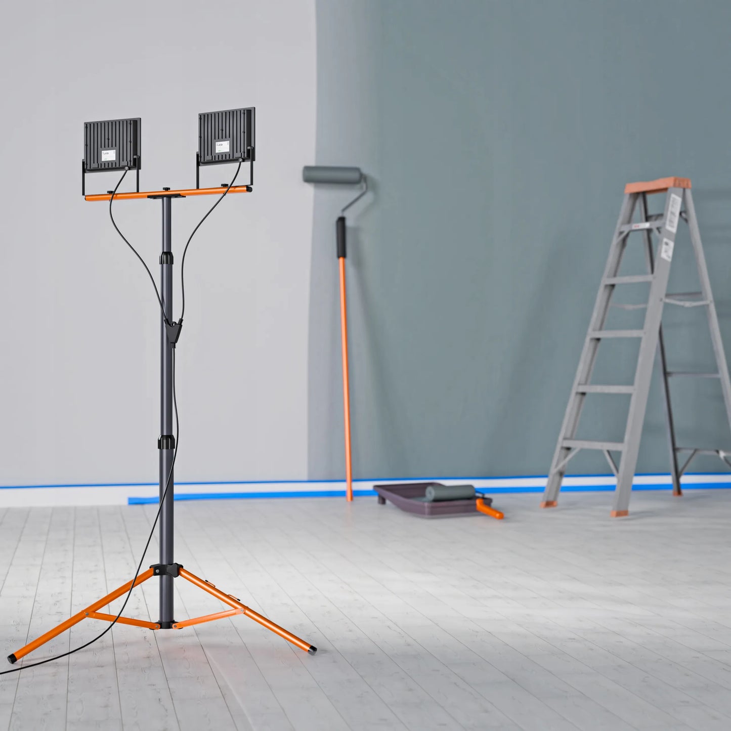 Statyvinis LED halogenų rinkinys 2x 100W prožektorius, darbo lempa ant stovo