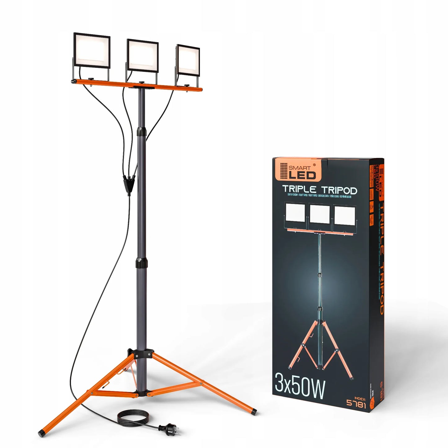 Statyvinis LED prožektorius su stovu 3x50W 16500lm lempa ant stovo
