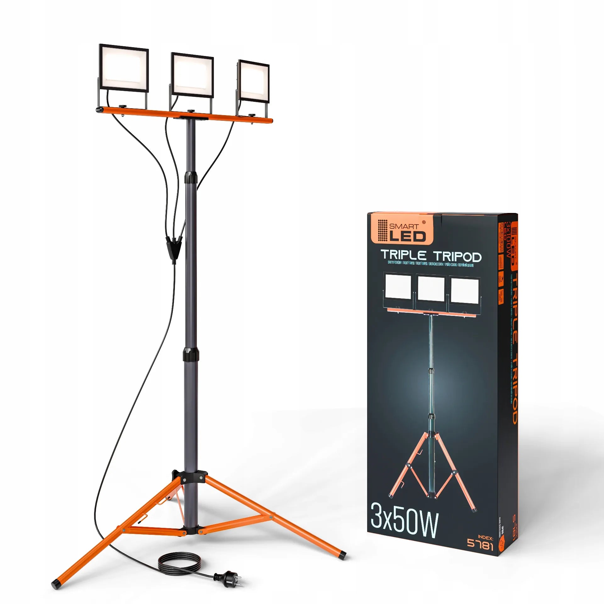 Statyvinis LED prožektorius su stovu 3x50W 16500lm lempa ant stovo