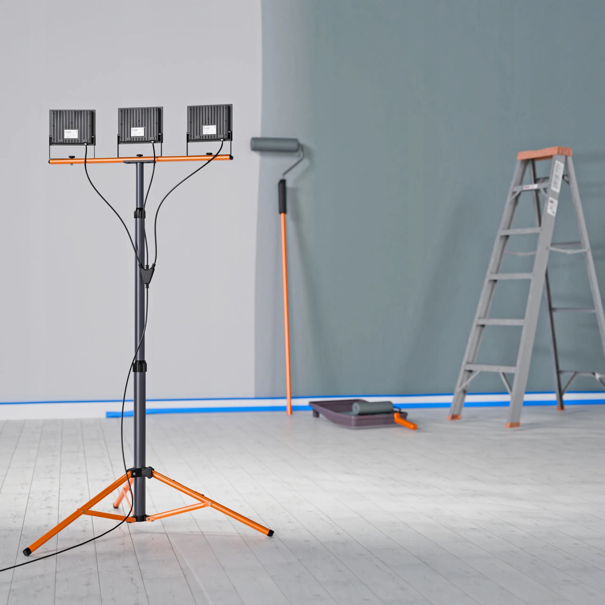 Statyvinis LED prožektorius su stovu 3x50W 16500lm lempa ant stovo