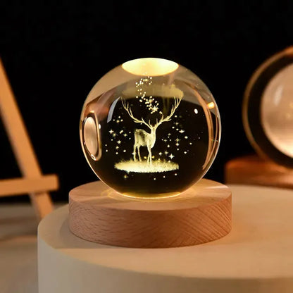 Stiklinė 3D naktinė LED lemputė vaikams, 6 cm, USB, elniukas