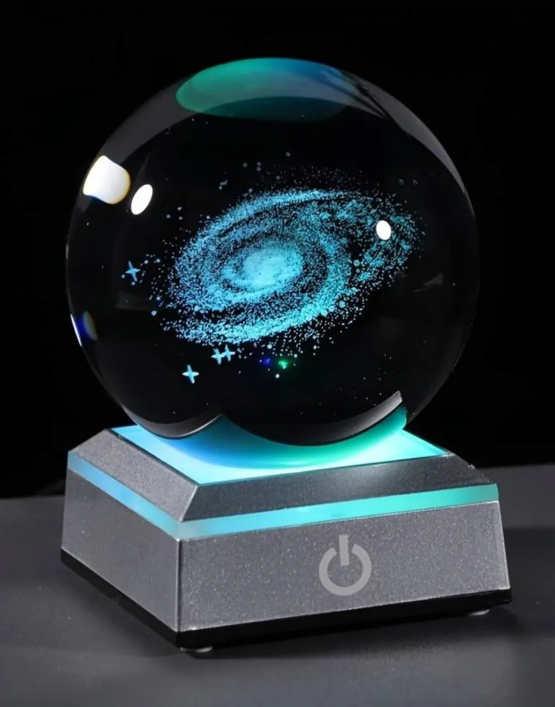 Stiklinė LED naktinė lempa ant stalo „Galaktika“ 3D, su dovanų pakuote