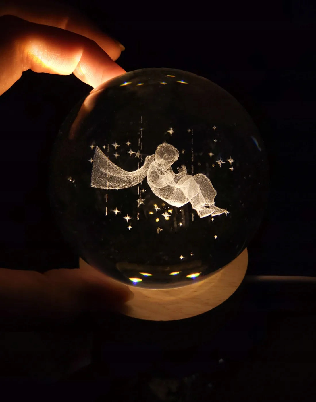 Stiklinė LED naktinė lemputė „Mažasis princas“ 3D, dekoratyvinė, su dovanų pakuote