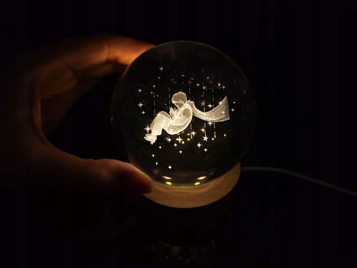 Stiklinė LED naktinė lemputė „Mažasis princas“ 3D, dekoratyvinė, su dovanų pakuote